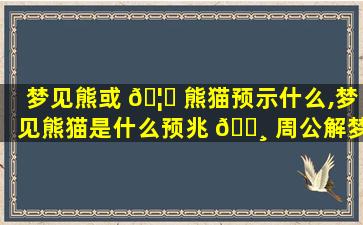 梦见熊或 🦉 熊猫预示什么,梦见熊猫是什么预兆 🌸 周公解梦